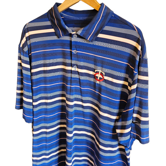 Nike Golf Minnesota Twins Baseball Men's Stripe Blue Polo Shirt Size XLarge - Picture 2 of 7